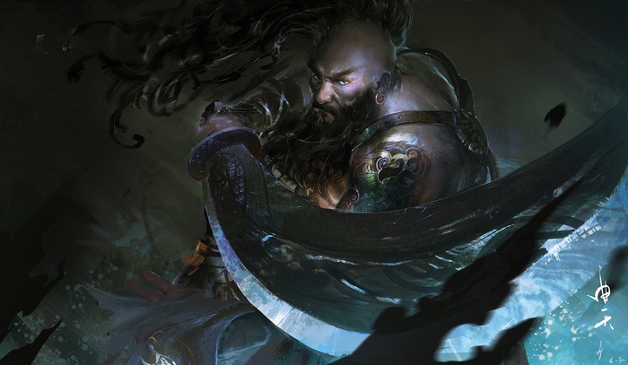 Artwork of a dark warrior with a sword