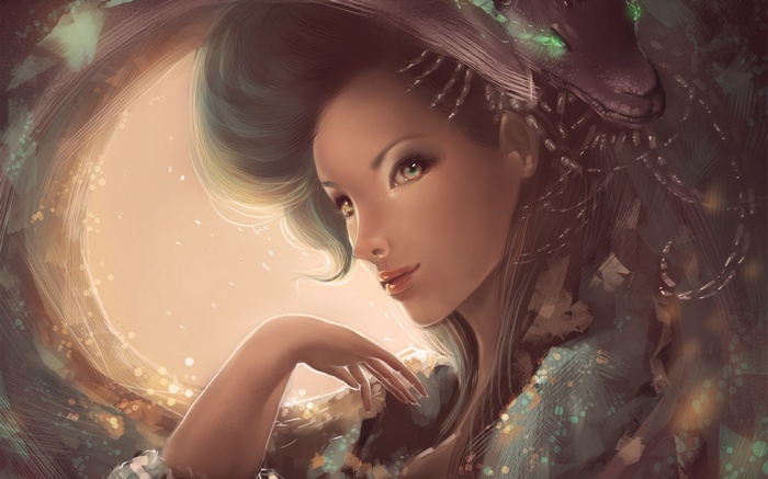 Artwork of a woman with a dragon