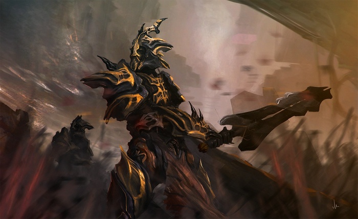 Fantasy warrior in ornate armor with a sword