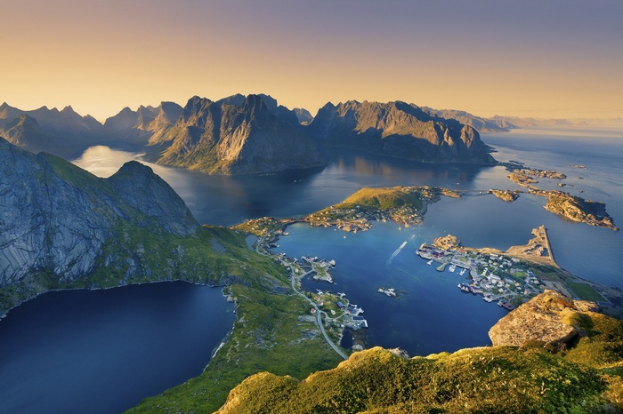 Reine village in Lofoten, Norway during sunset