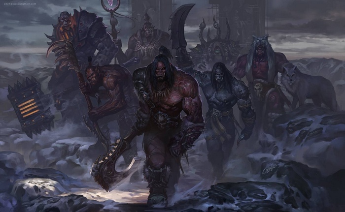 World of Warcraft Orcs and Wolf in Snowy Landscape