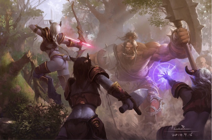 Orc, grommash hellscream, fan art, ass,  World of Warcraft, draenei