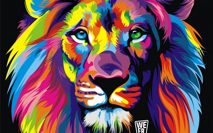 Colorful abstract lion portrait