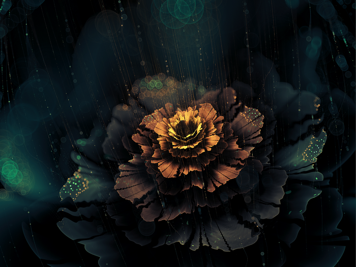 Abstract fractal flower with golden center and dark petals