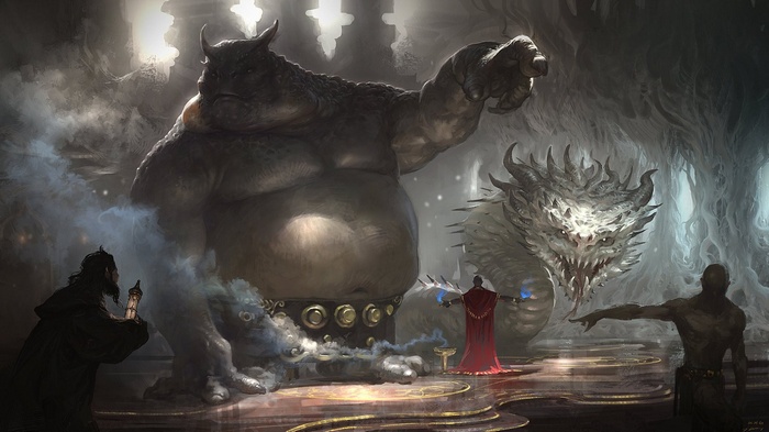 Giant, Dragon, and Wizards in a Fantasy Setting