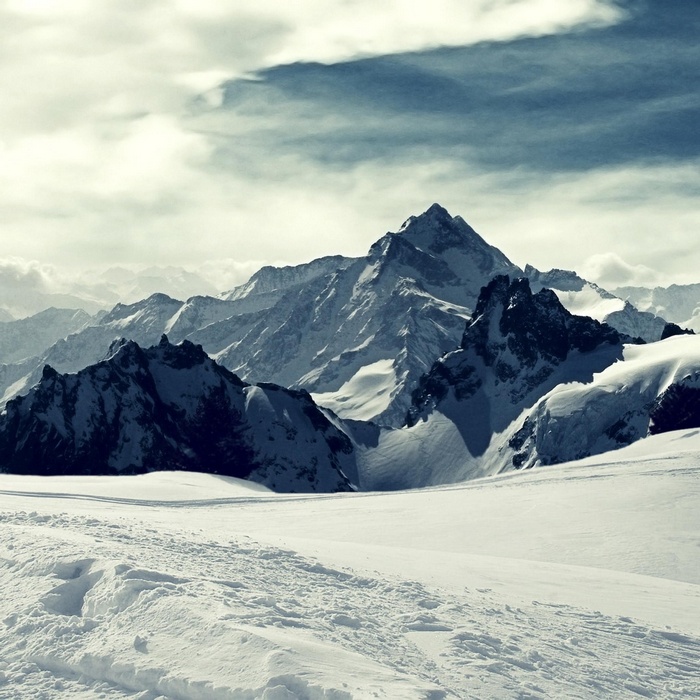 Snowy mountain landscape with Mount Everest