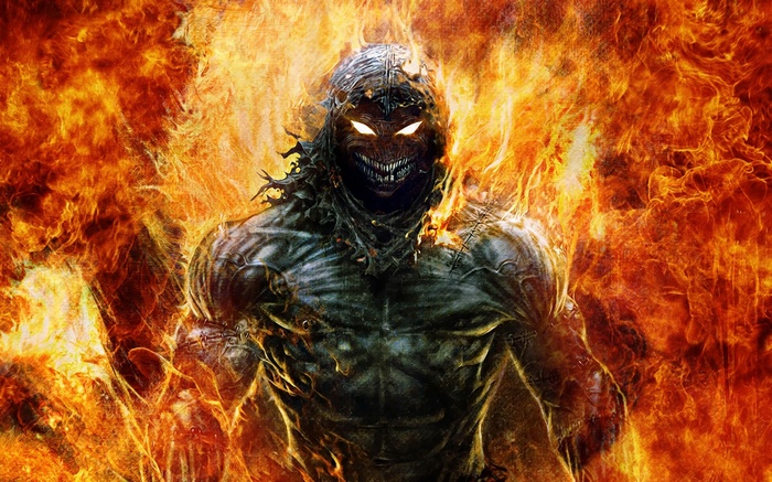 demon, Disturbed, artwork, fire, fantasy art