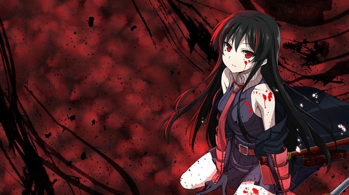 Akame from Akame ga Kill! with blood splatters