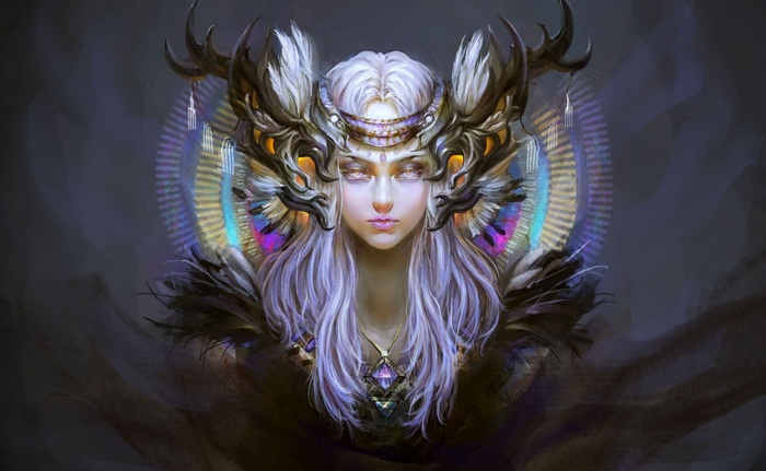 Fantasy art of a woman with ornate headdress