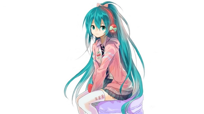 Hatsune Miku with Headphones and Ponytail