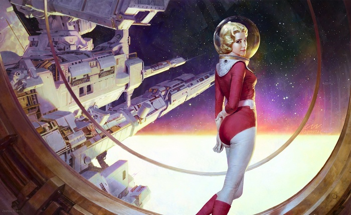 Retro science fiction astronaut in space