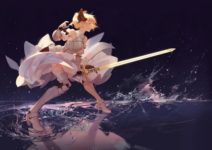 Saber Lily with a sword in water