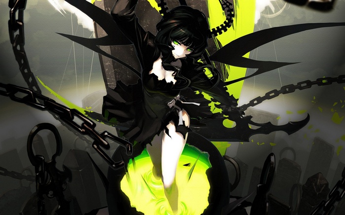 Black Rock Shooter with chains and glowing energy