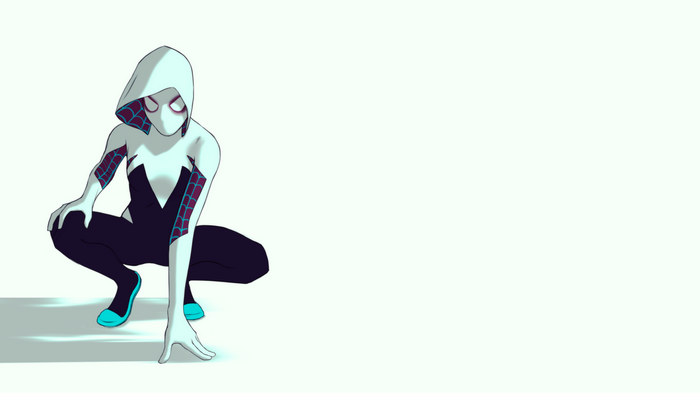 Spider-Gwen crouching on a white background