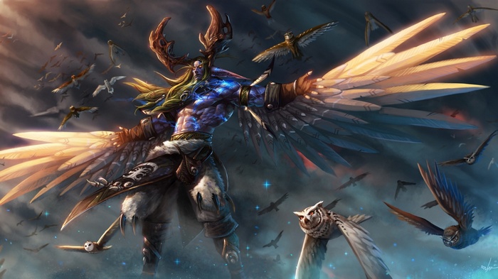 Malfurion Stormrage with wings and birds
