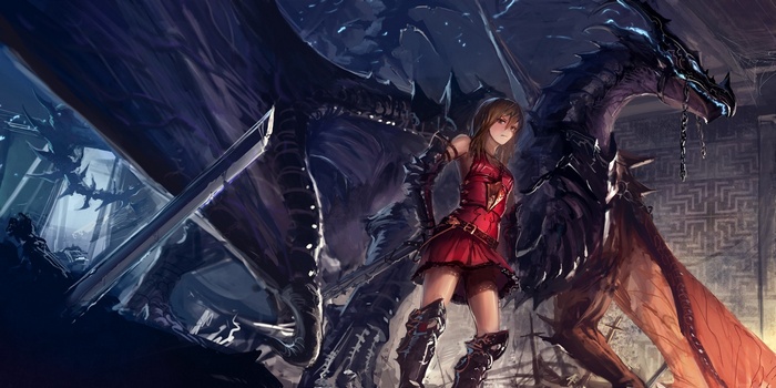 Girl with Dragons and Sword