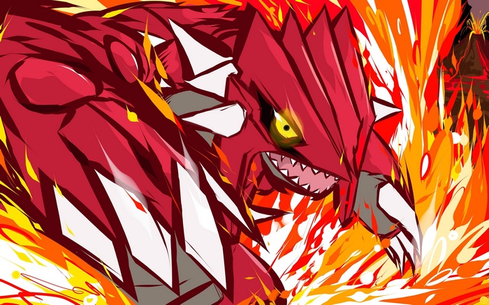 Groudon surrounded by flames
