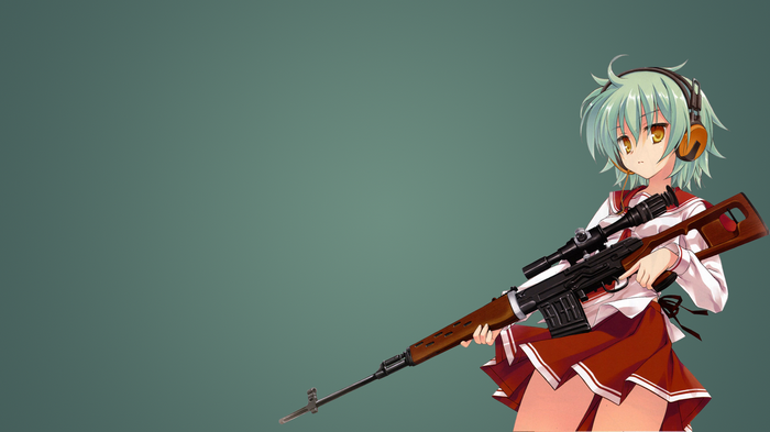 Dragunov, anime girls, sniper rifle, headphones, Reki (Hidan no Aria ...