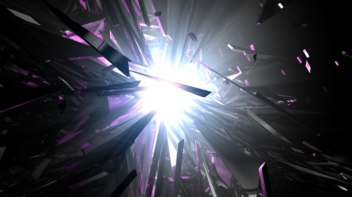 Abstract purple shards exploding from light