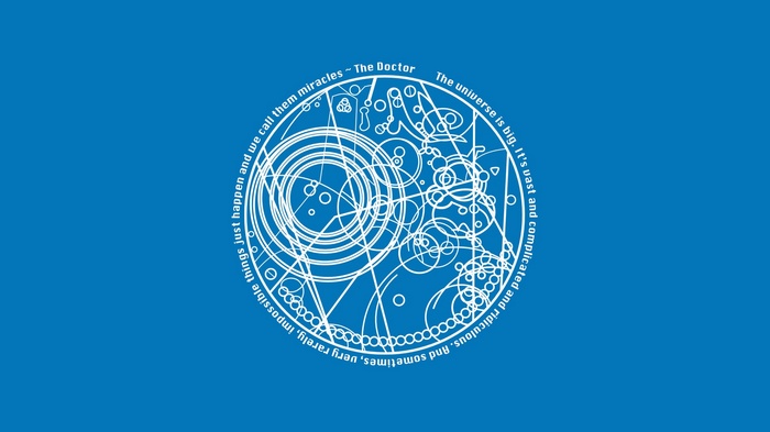 Doctor Who Gallifreyan writing on blue background