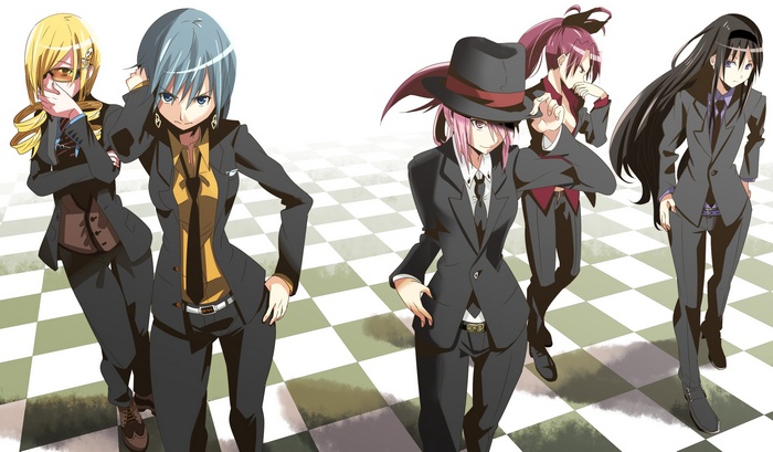 Mahou Shoujo Madoka Magica characters in suits