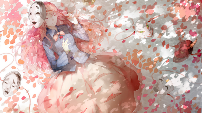 Hata no Kokoro with masks and cherry blossoms