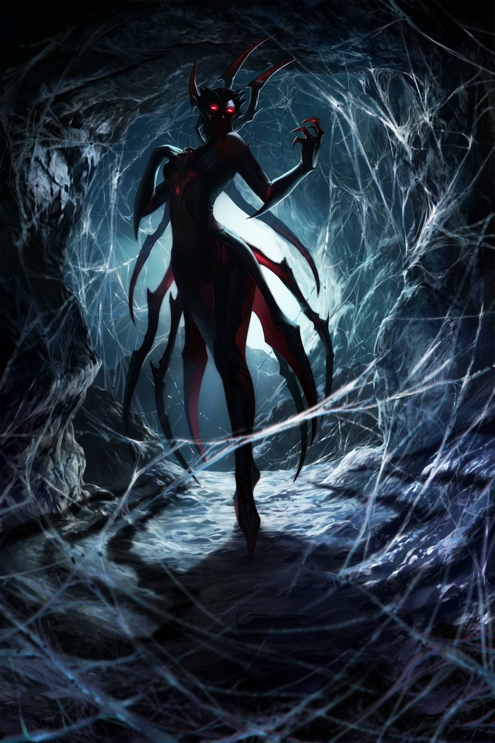 Elise from League of Legends in a spider's lair