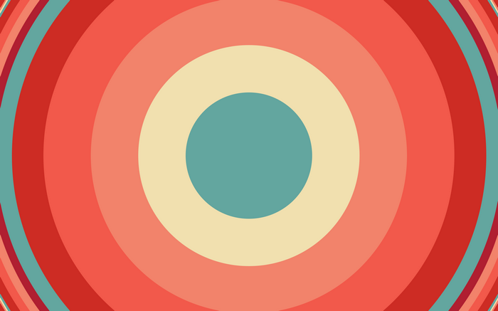 Concentric circles pattern in red, cream, and teal