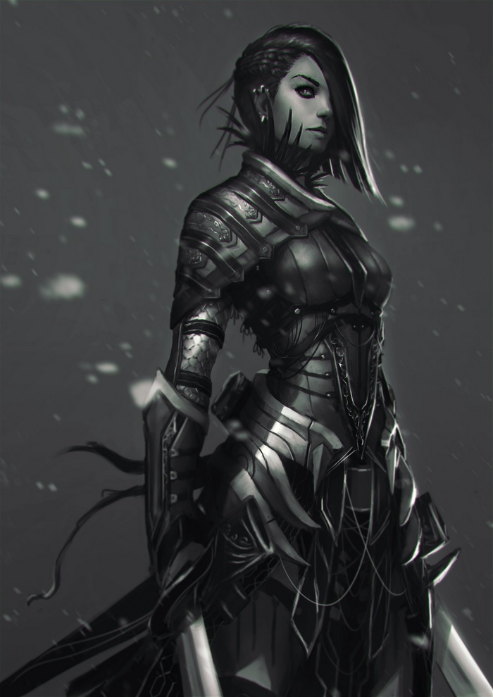 Fantasy warrior woman in ornate armor