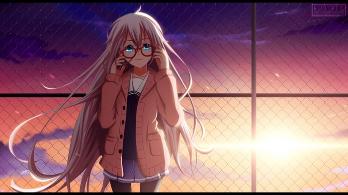 IA from Vocaloid wearing glasses at sunset