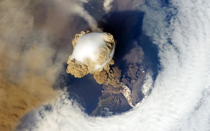 Volcanic eruption seen from space
