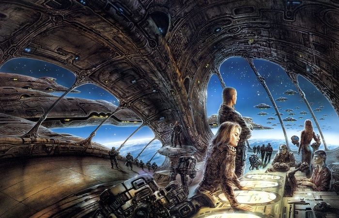 Luis Royo science fiction artwork of a space station