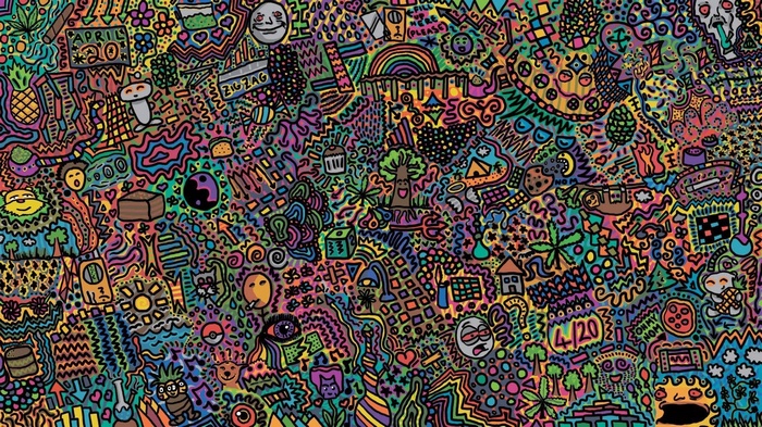 Psychedelic Doodle Art with Cannabis and 420 Themes