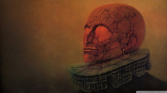 dark, painting, brown, Zdzisław Beksiński