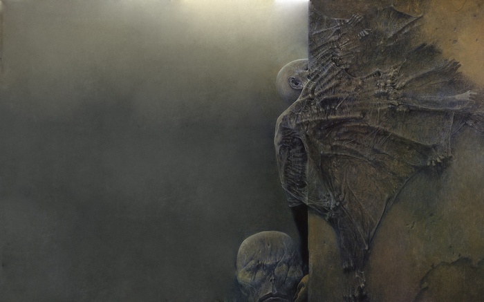 Zdzisław Beksiński, brown, painting, dark, detailed