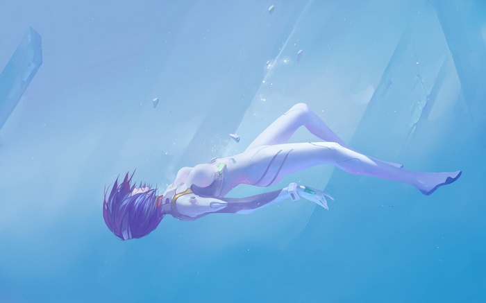 Rei Ayanami in a plugsuit underwater