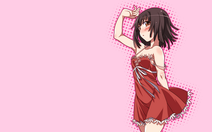 Sengoku Nadeko in a red dress from Monogatari Series