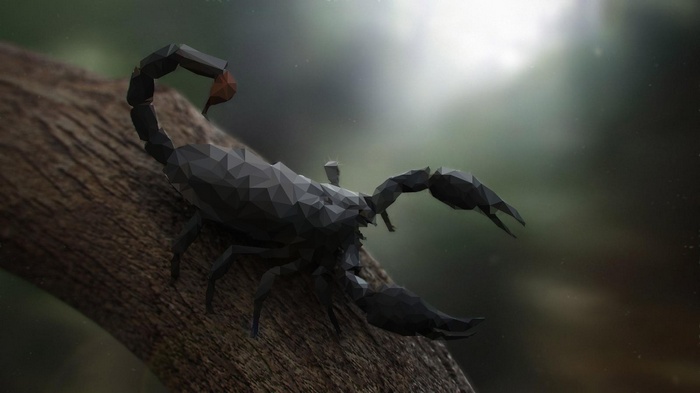 Low poly scorpion on a tree branch