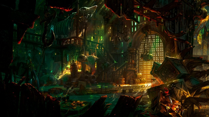 Fantasy art of Bilgewater sewers with pirates