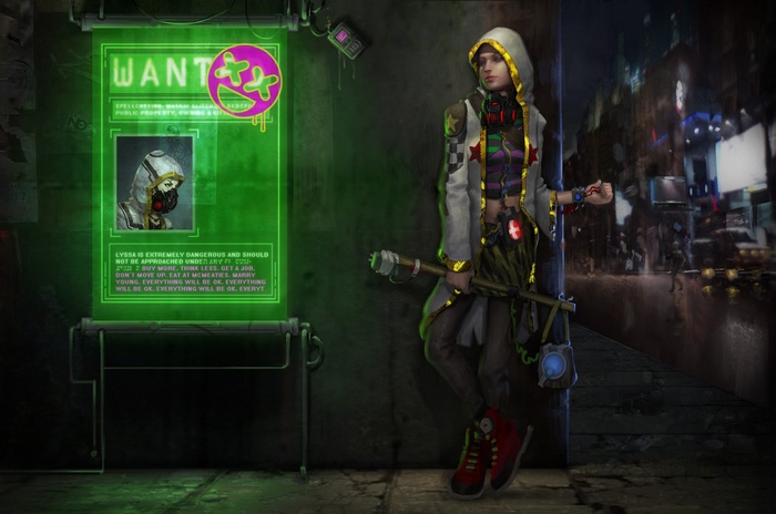 Lyssa Wanted Poster in Cyberpunk City