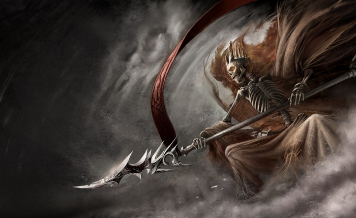 Skeleton Grim Reaper with Scythe and Crown