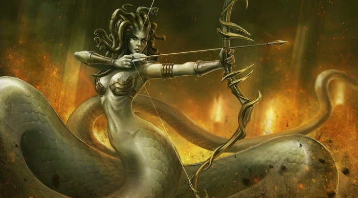 Medusa from Dota 2 with a bow and arrow