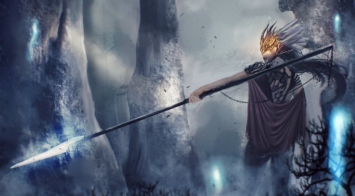 Fantasy art of a warrior with a spear