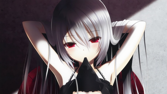 Anime girl with silver hair and red eyes