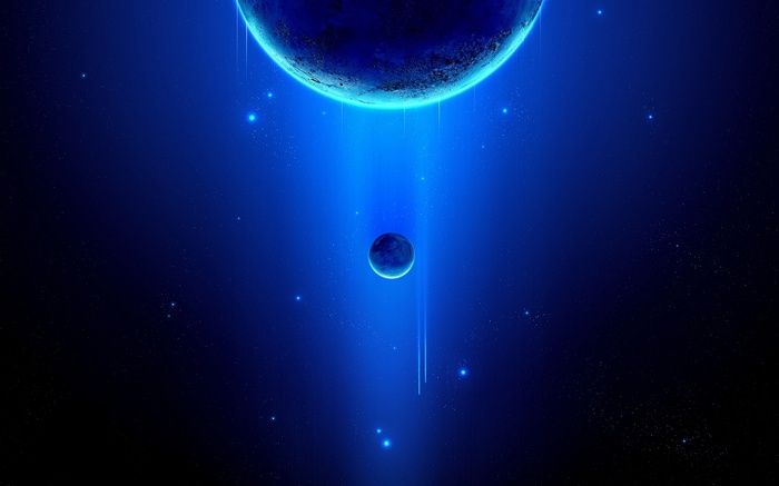 Blue planet and moon in starry space