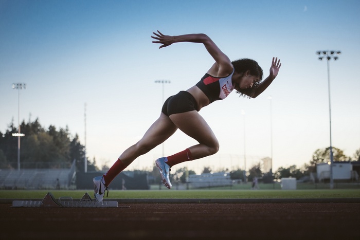 Athlete starting a race on a track