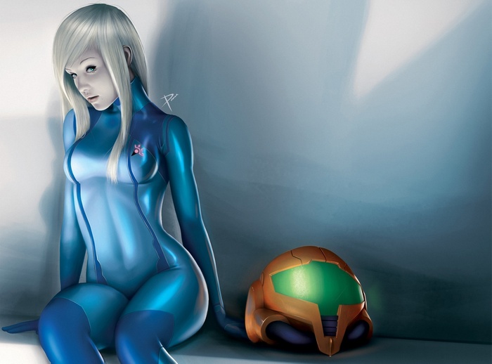 Samus Aran in Zero Suit with Metroid Helmet