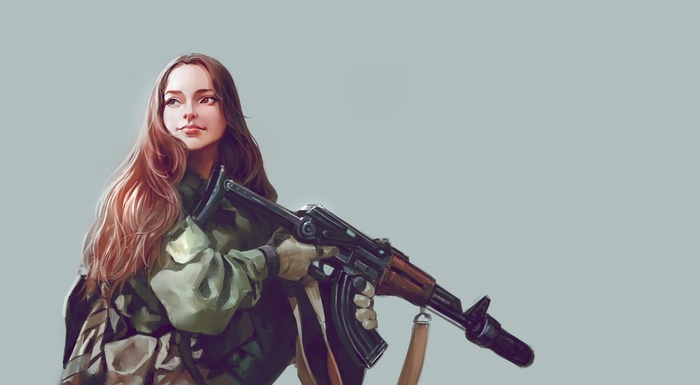 Woman in military uniform holding a rifle
