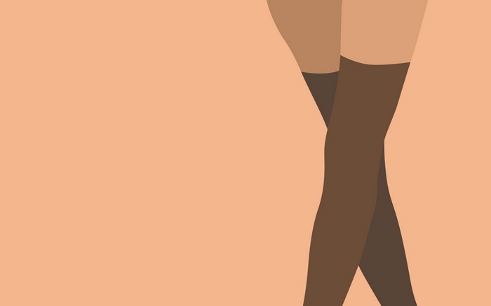 Minimalist illustration of crossed legs wearing stockings