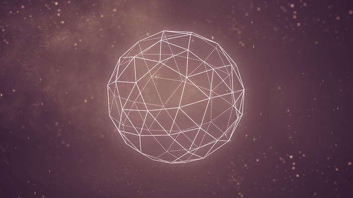 Wireframe sphere with particles and digital patterns